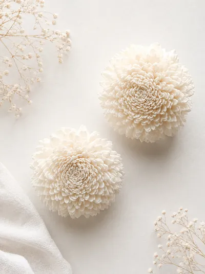 Ivory sola wood zinnia flowers, densely petalled